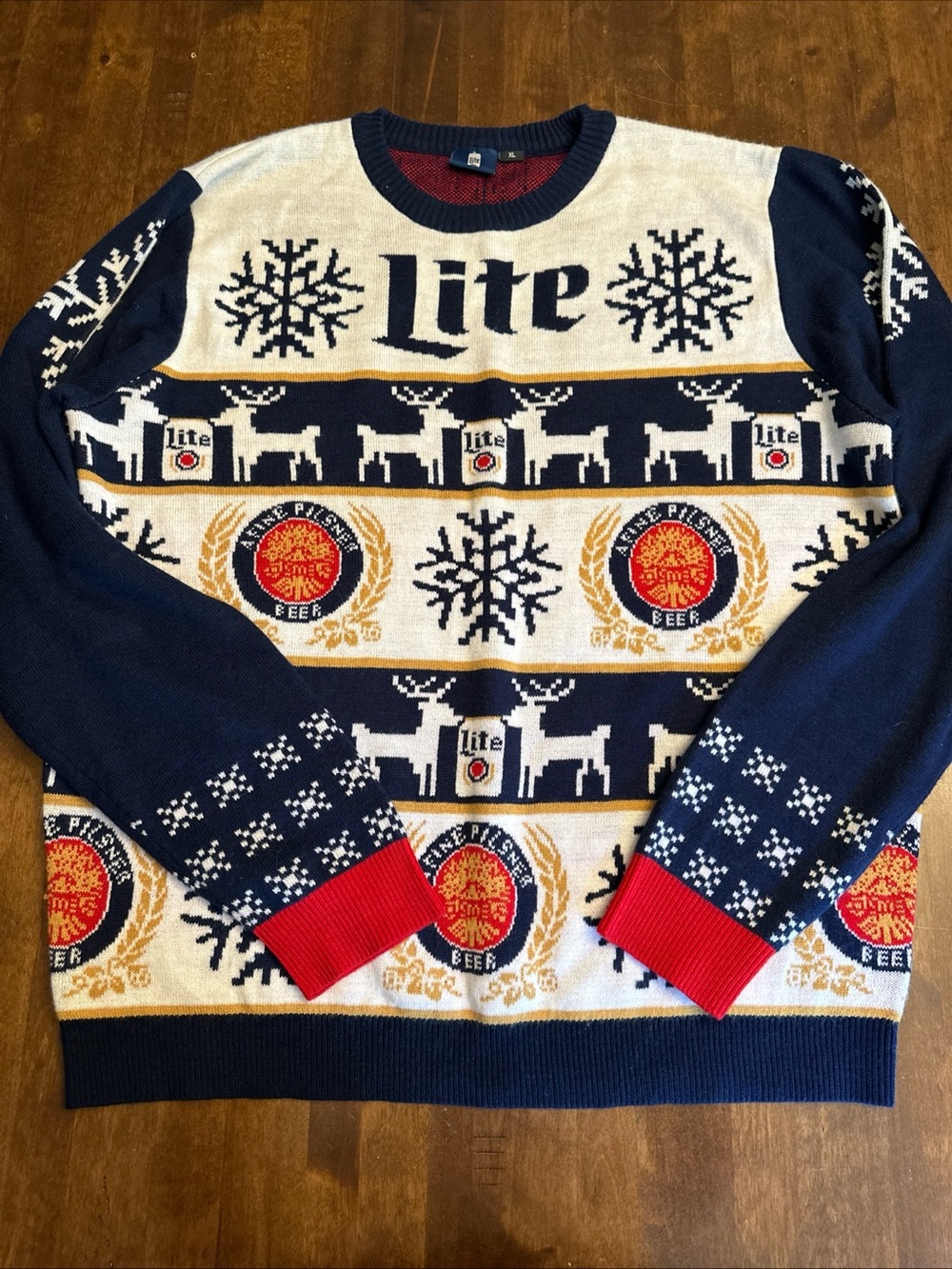 Miller Lite Ugly Christmas Sweater XL Snowflake Reindeer Beer Can Holiday Knit